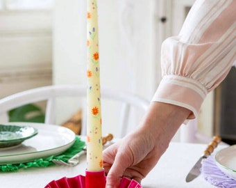 Handgeschilderde bloemendinerkaarsen, handgemaakte kaarsen, dinerkaarsen, bloemontwerp- pastelkleuren- zomertafeldecor-bruilofttafel-