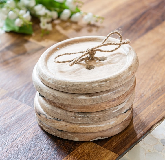 Hand Crafted Wooden Button Coasters -set of Six-gift for a