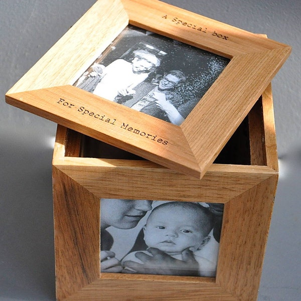 Boîte à souvenirs personnalisée Oak Photo Cube, souvenir, cadeau anniversaire en bois, baptême, cadre photo en bois, boîte d’exposition photo, boîte personnalisée