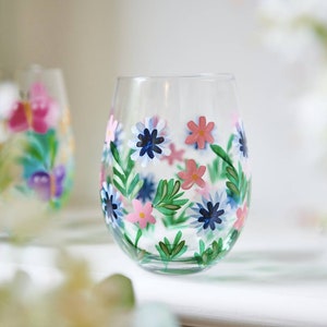 Hand Painted Flower Glass Tumblers Celebration Glasses water glasses-pretty glasses flowers image 3