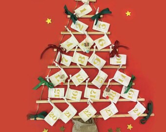 Personalised Countdown Wooden Hanging Tree  With Star - Christmas Tree- Small space tree- fill your own advent- customised