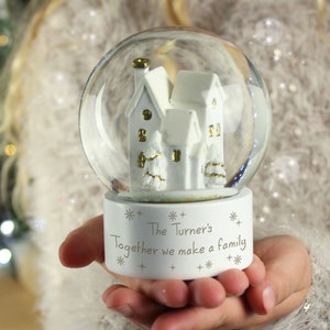 Personalised Village eco glitter Snowglobe- Hand etched-Original gift -Christmas decoration- glass snowglobe-customised keepsake First Xmas
