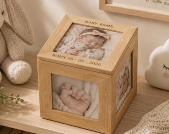 Personalized Photo Cube Keepsake Box, Engraved Wood  Gift- Christening