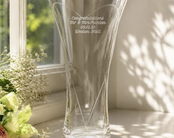Hand Blown Vase -Personalised Diamond Effect Heart Vase- Keepsake gift-Personalised