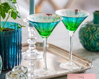 Copas de Martini de pavo real galvanizadas: juego de dos, copa de cóctel de celebración