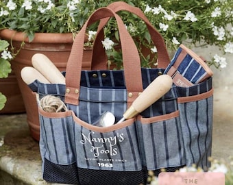Personalized Stripe Denim Gardening Tool Bag - Gift for Mom