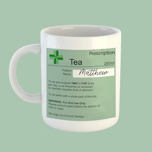 Personalised Prescription Coffee Tea Mug - Birthday Gift Idea - Funny Gift Mug - Coffee Tea - Co-Worker Gifts - Ceramic Mug - secret santa