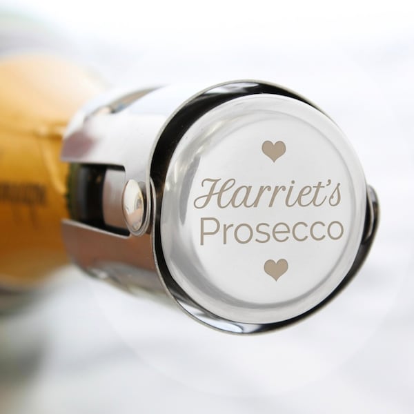 Tappo per bottiglia personalizzato, tappo insolito - regalo in argento - Tappo per bottiglia di Prosecco con motivo a cuore personalizzato - Tappo per champagne