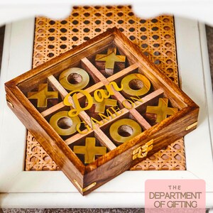 Personalized Tic Tac Toe Game: Rosewood & Brass Travel Set
