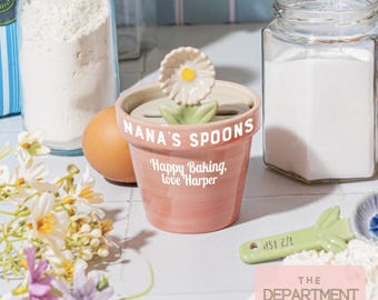 Hand-Painted Floral Ceramic Measuring Spoons with Plant Pot Holder