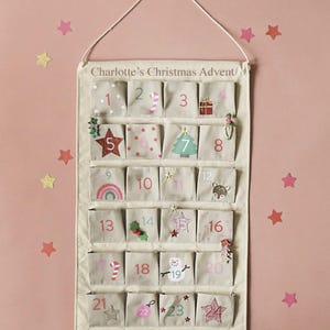 Personalised Reusable Fabric Christmas Advent Calendar - Christmas countdown- Personalized cotton advent-customised advent-adventskalender