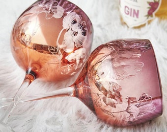 Pink Bloom Hand Electroplated Gin Glass-cocktail Glass ,Celebration Glasses -electroplated glassware-handpainted Custom Charms handcrafted