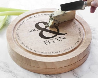 Personalised Cheeseboard Set- wedding gift- couples gift - wood anniversary- made to order- 5th anniversary gift- customised- wedding