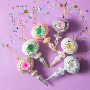 Retro Style Sherbet Luxe Baubles -hand painted-retro style- Christmas tree decorations - retro Christmas decor-hand glitter- eco glitter