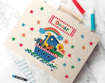 Personalized Wooden Art Box Set: 63-Piece Children's Art Supplies