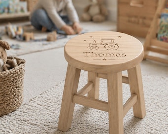 Personalized Wooden Stool - Childs Stool - Nursery Decor- Tractor - Dinosaur
