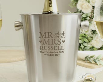 Personalised Mr & Mrs Stainless Steel Ice Bucket - new couple gift- customised-celebration -wedding-anniversary