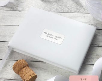 Personalized White Leather Wedding Guest Book: Anniversary Keepsake