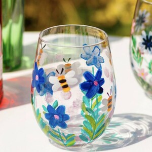 Hand Painted Flower Glass Tumblers Celebration Glasses water glasses-pretty glasses flowers number one