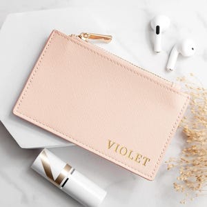 Personalisiertes Kreditkartenetui - Brieftasche - Grau - Rosa - in schönen Farben, Geschenke für Junggesellinnenabschied - fügen Sie einen Namen hinzu