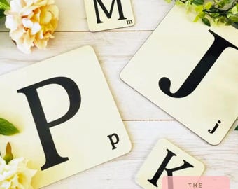 Letter Tile Coaster - Initial Monogram, Alphabet Gift