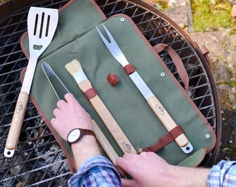 Personalized BBQ Apron Tool Set: Canvas Chef Gift