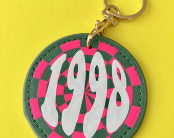 Neon Big Date Birthday Keyring - small gift- useful key chain-bright colours - hand made- vegan-big date-housekeys-carkeys-personalised