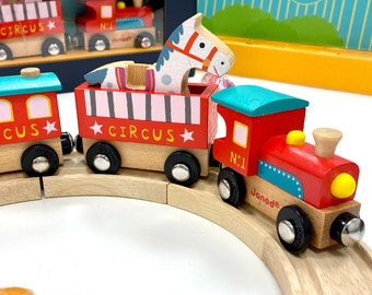 Personalised Circus  Train, Letter Train,Wooden Toy Train, Painted bright Wood Toy Train, Christening Train, Circus Animal,geburtstagszug