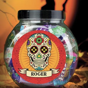 Tarro de dulces de calavera de azúcar personalizado: Tarro de dulces de Halloween