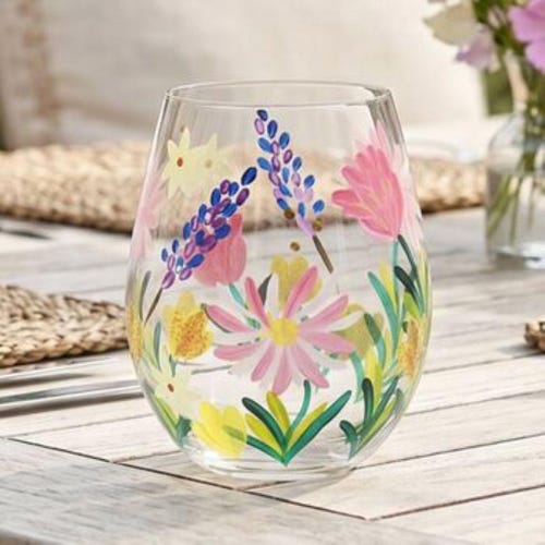 Hand Painted Flower Glass Tumblers - Celebration Glasses -water glasses-pretty glasses- flowers