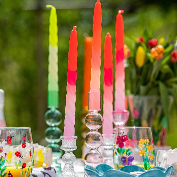 Bougies de dîner Ombre, bougies faites à la main, bougies de dîner, bougies tordues versées à la main - couleurs époustouflantes