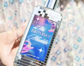 Personalised Birthday Disco Ball Gin Bottle - Handmade mirror ball bottle- customised label- Personalized- fill your own Bottle Only
