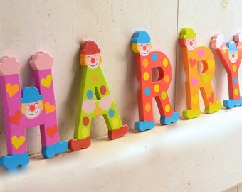 Wooden Alphabet Clown Letters- hand painted  Letters-made to order- original letters nursary- exclusive design-childs letter name-customised