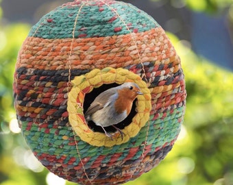Handmade Bird Box Made From Recycled Sari Fabric , Gardening Gift, Gift for a gardener - bird lover,  Hanging Garden Decor, Eco Gift-