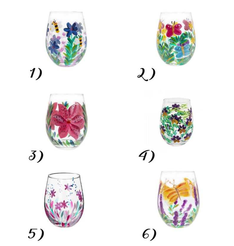 Hand Painted Flower Glass Tumblers Celebration Glasses water glasses-pretty glasses flowers image 5