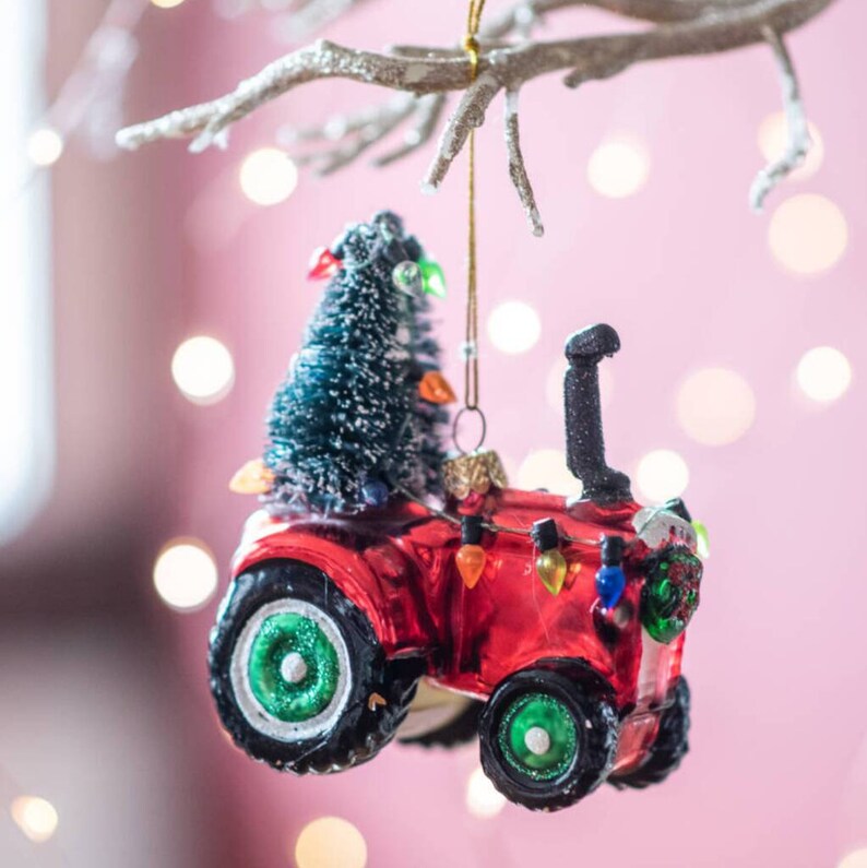 Tractor Christmas Tree Decorpersonalised Ribbon Decoration Etsy UK
