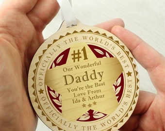 Wooden Medal - Number one Dad - Winner -Personalised -Best Daddy - Customised medal- made to order