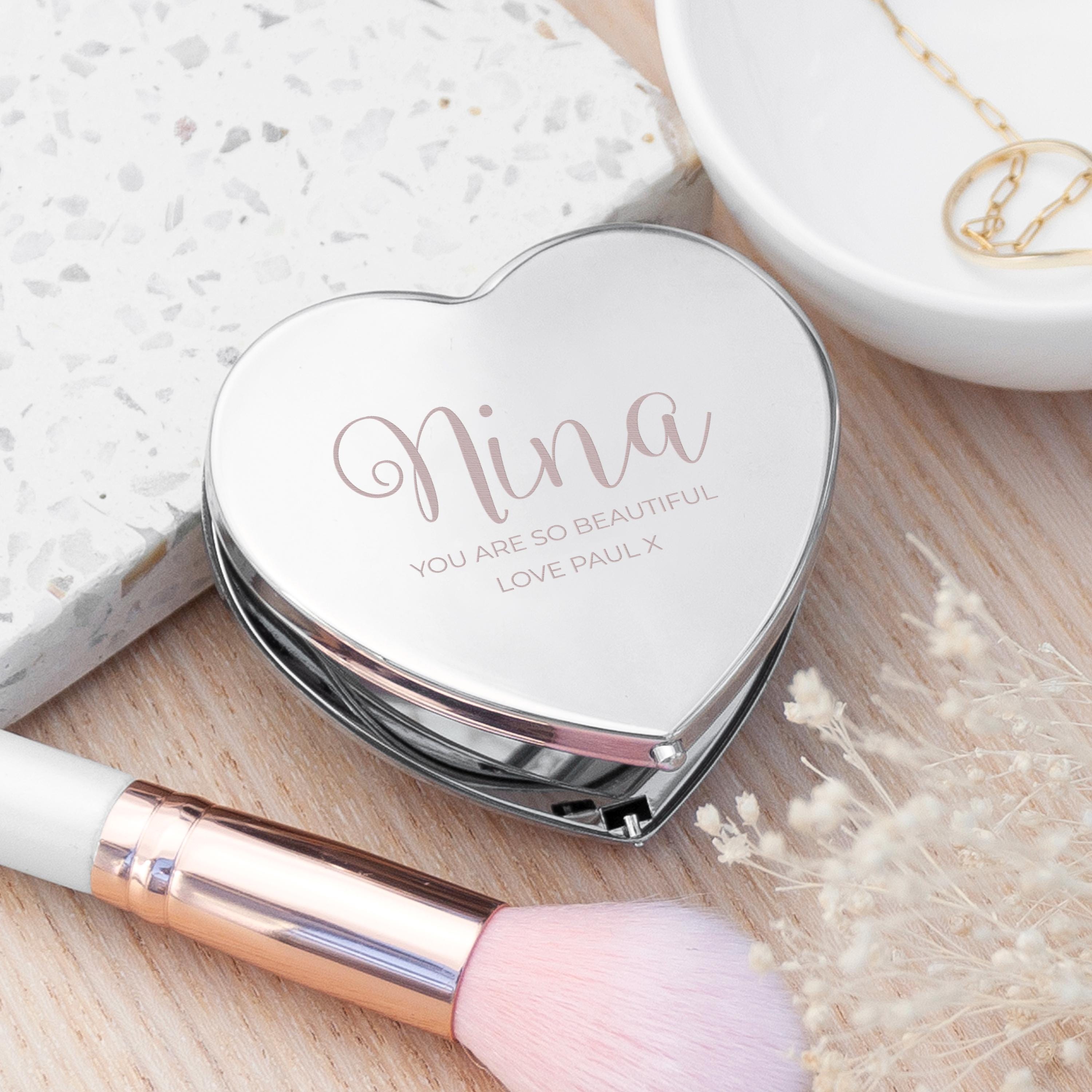 Personalized Heart Compact Mirror: Silver Travel Handbag Mirror - Etsy