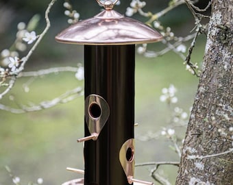 Comedero para pájaros de cobre pulido hecho a mano: decoración colgante para jardín, nombre personalizado