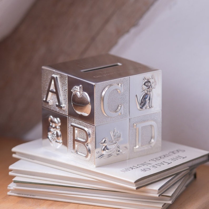 Personalised Initalname silver plated box,Engraved ABC Money Box ,personalised keepsake money box,christening gift New baby first Birthday image 4