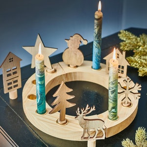Custom Family Nativity Advent Candles - Candle Holder- soft light- Christmas lighting- wooden ring -Table Centrepiece