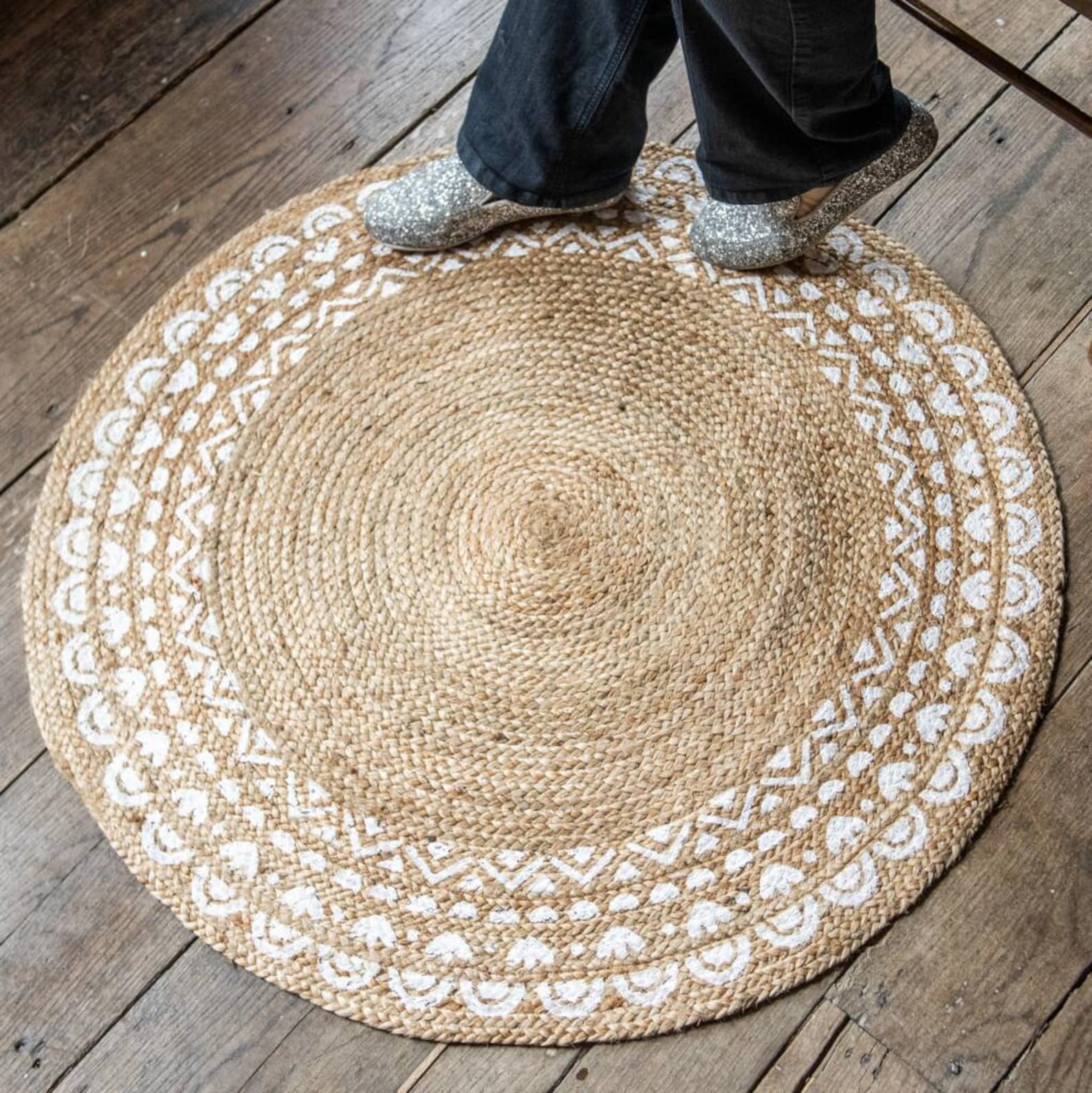On Trend Modern Boho Round Jute Painted Rug Round rug Home Etsy