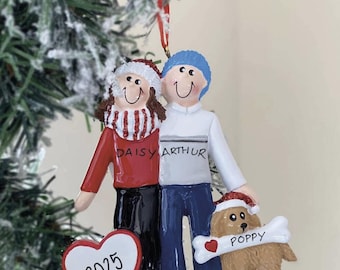 Personalisierte Weihnachtsexklusive Dekoration-Haustier Baumdekoration-Frohe Feiertage- Personalisiertes Paar mit Katze-Paar mit Hund