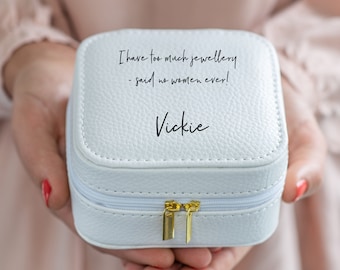 Personalised White Small Square Travel Jewellery Case- Birthday gift - Personalised Case -Customised Jewellery Travel Case - ring box-