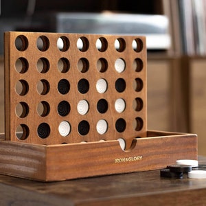 Cuatro en raya de madera de lujo personalizado, regalo personalizado, juego de viaje de madera, juegos para él, regalo de cumpleaños, regalo único