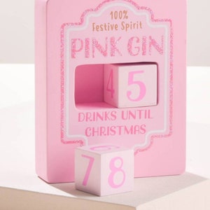 Personalised pink Gin Christmas Countdown Blocks, fun advent calendar resusable sparkle-number blocks customise with your name image 2