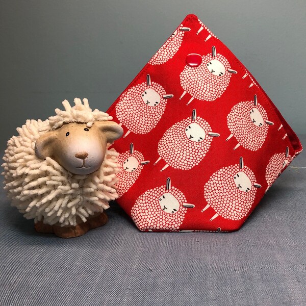 Yarn Keeper - Bento Style Fabric Yarn Bowl - Red Sheep Print