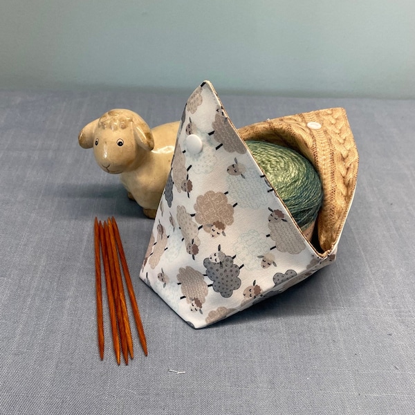 Yarn Keeper - Bento Style Fabric Yarn Bowl - Sheep Print