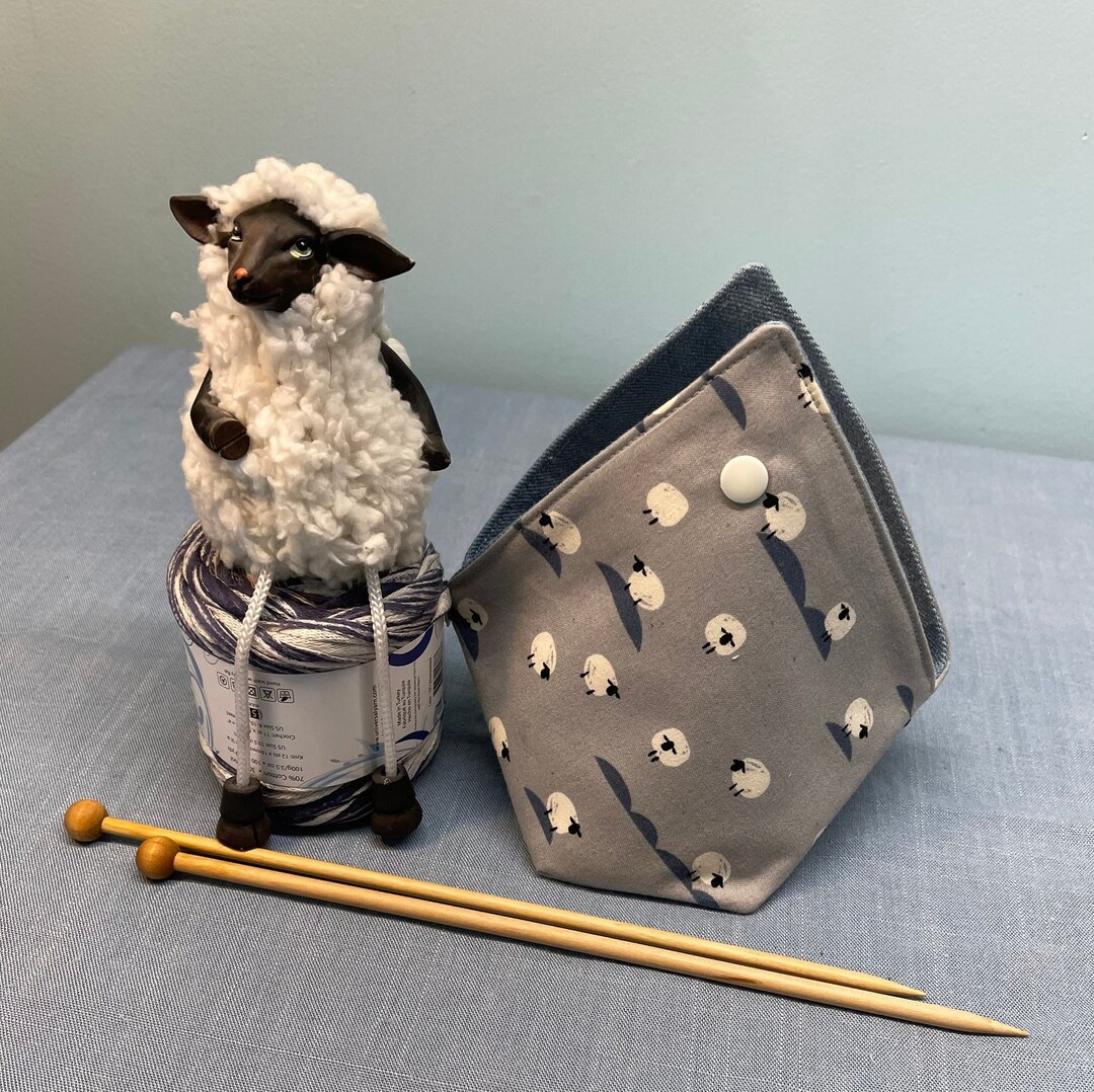 Yarn Keeper Bento Style Fabric Yarn Bowl Tiny Sheep Print Etsy