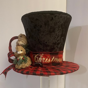Red and Black Buffalo Plaid Tree Topper, Buffalo Top Hat Tree Topper, Christmas Decoration